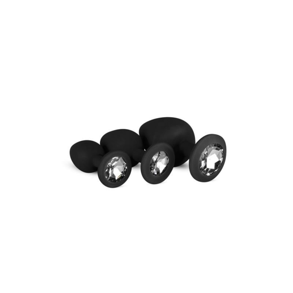 Pack 3 Butt Plug  with Crystal Silicone Black - immagine 3