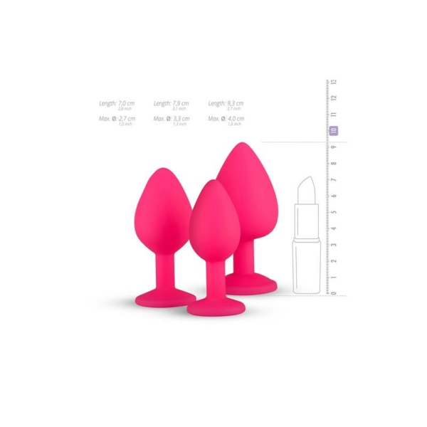 3 Pieces Butt Plug Set with Crystal Silicone Pink - immagine 5