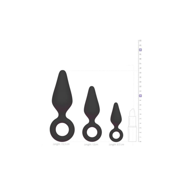 3 Pieces Butt Plug Set with Ring Negro - immagine 4