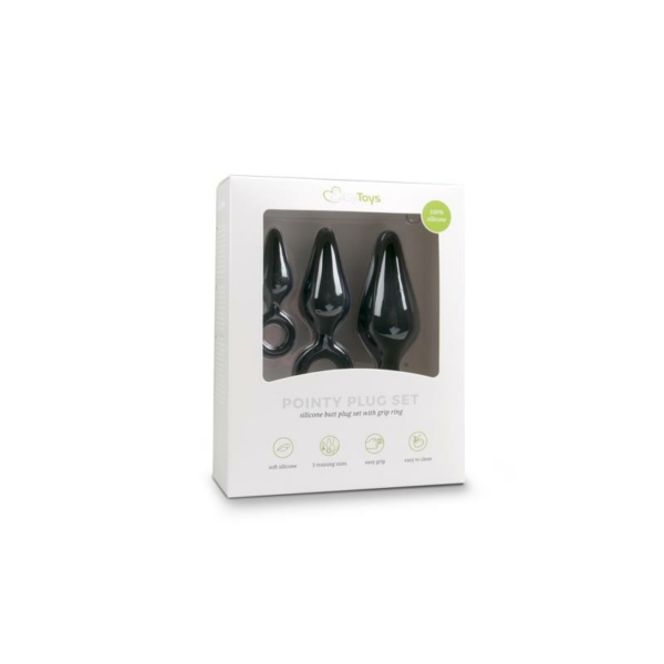 3 Pieces Butt Plug Set with Ring Negro - immagine 5