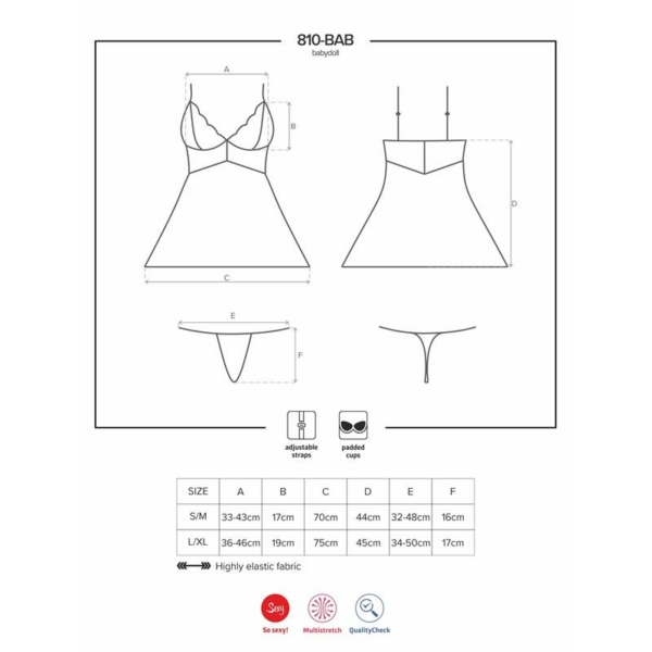 810-BAB-1 Babydoll and Thong Black - immagine 3