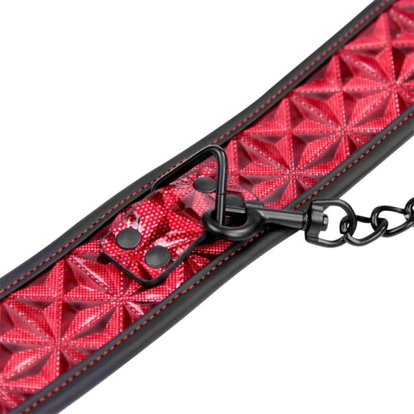 Adjustable Collar With Leash Diamond Vegan Leather - immagine 4