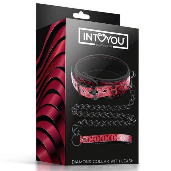 Adjustable Collar With Leash Diamond Vegan Leather - immagine 8