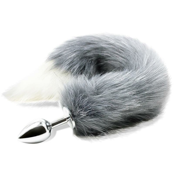 Anal Plug with Grey and White Foxy Tail Size S - immagine 2
