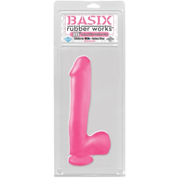 Basix Rubber Works  25,4 cm Dong and Testicles with Suction Cup - Colour Pink - immagine 2