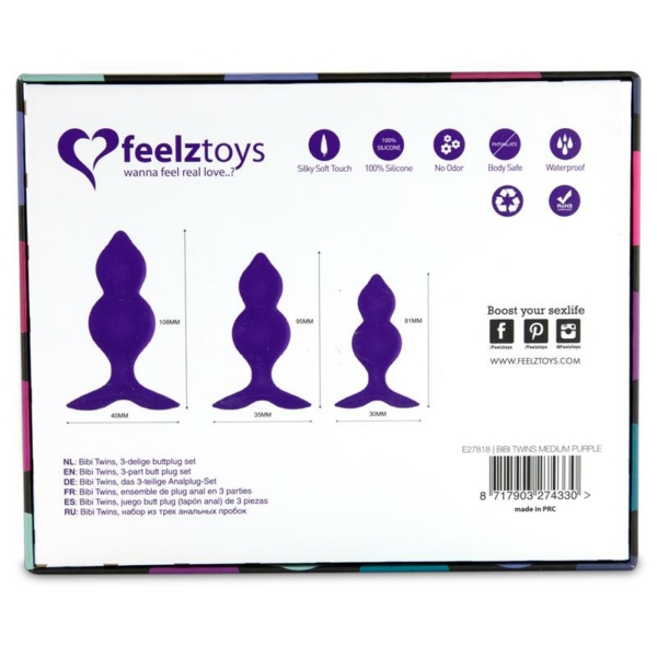 Bibi Twin Set of 3 Butt Plug Purple - immagine 2