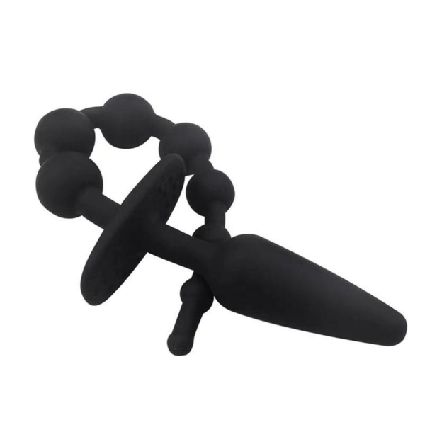 Butt Plug and Anal Chain Silicone Black - immagine 2