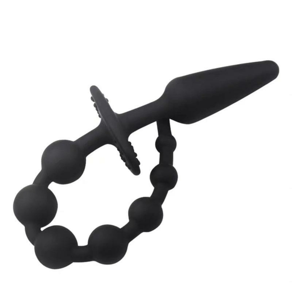 Butt Plug and Anal Chain Silicone Black - immagine 3