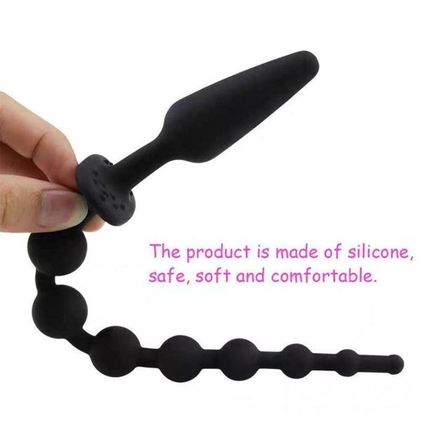 Butt Plug and Anal Chain Silicone Black - immagine 6