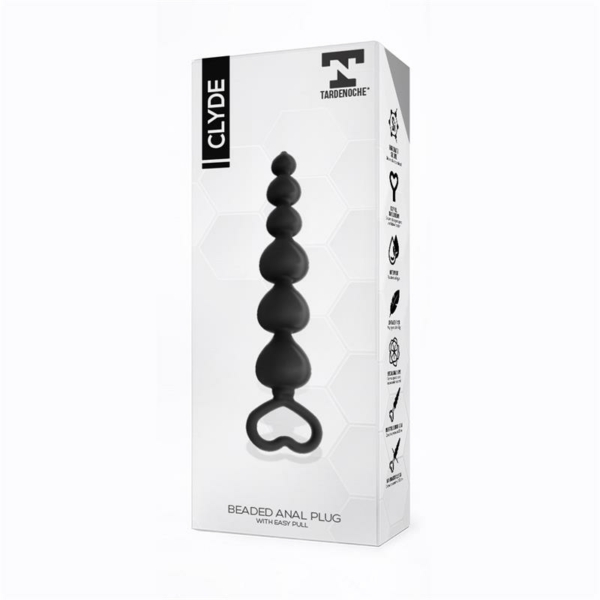 Clyde Beaded Butt Plug with Easy Pull Ring Silicone Black - immagine 2