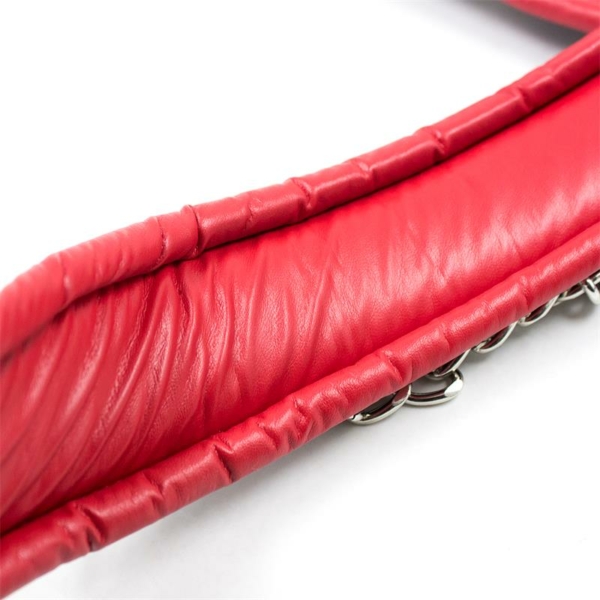 Collar With Metal Leash Padded Interior Red/Black - immagine 4