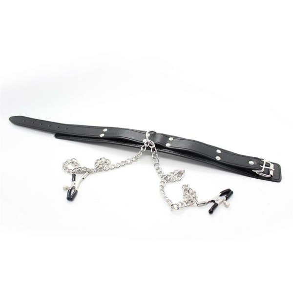 Collar with Nipple Clamps and metal Chain Black - immagine 5
