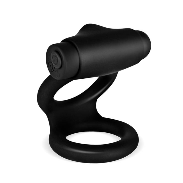 Denver Double Cockring with Vibrating Bullet USB Silicone Black - immagine 4