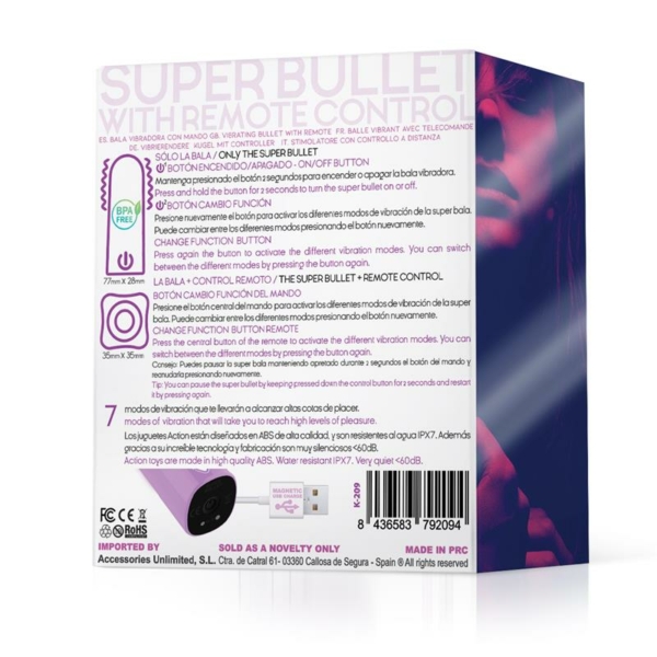 Dhalia Súper Vibrating Bullet with Remote Control High-powered USB Purple - immagine 3