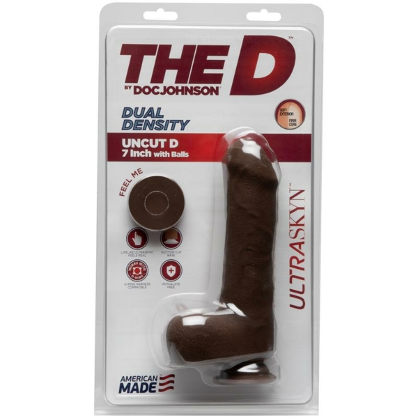 Dual Density Dildo Uncut D with Balls 7 Ultraskyn Chocolate - immagine 2