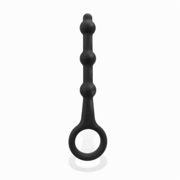 Elmer Beaded Butt Plug with Easy Pull Ring Silicone Black - immagine 4