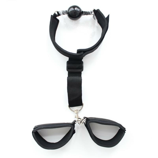 Gag Ball with Hand Cuff Black - immagine 2