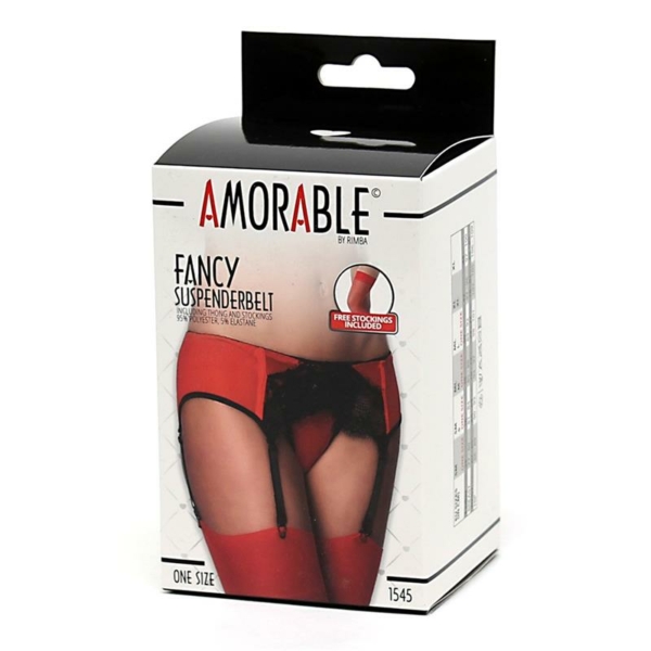 Garter Belt with Thong and Stockings Black and Red - immagine 3