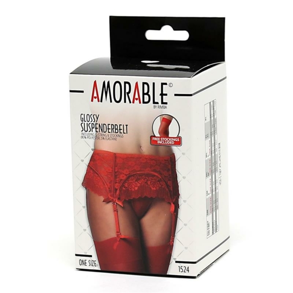Garter Belt with Thong and Stockings Red - immagine 3
