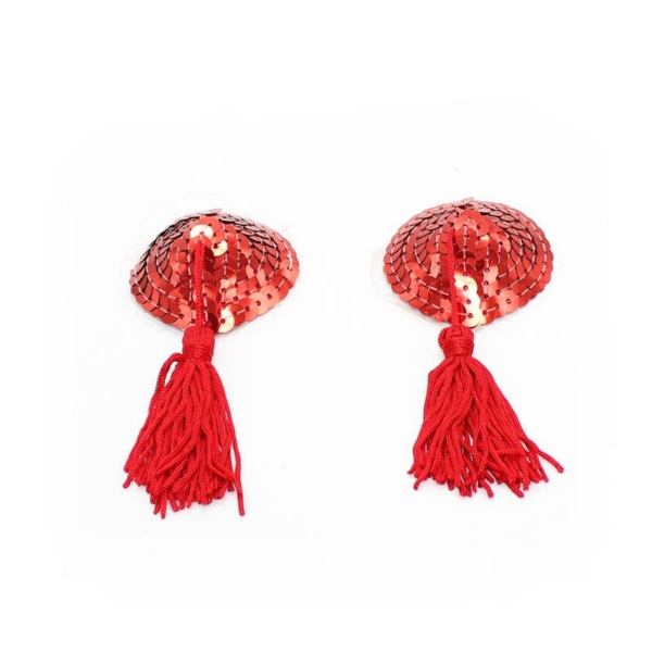 Heart Sequin Nipple Cover with Tassel Red - immagine 2
