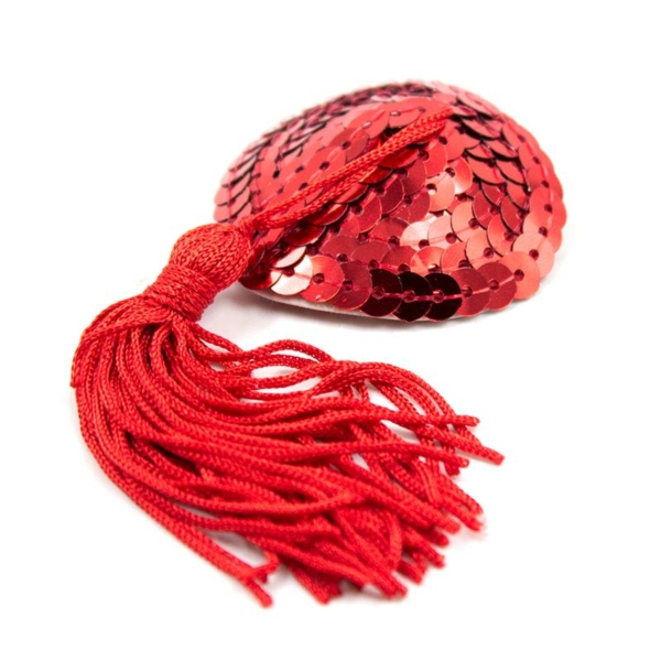 Heart Sequin Nipple Cover with Tassel Red - immagine 3