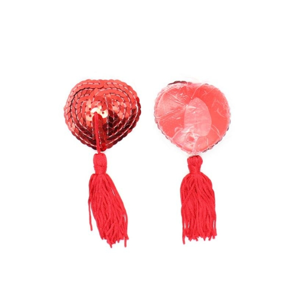 Heart Sequin Nipple Cover with Tassel Red - immagine 4