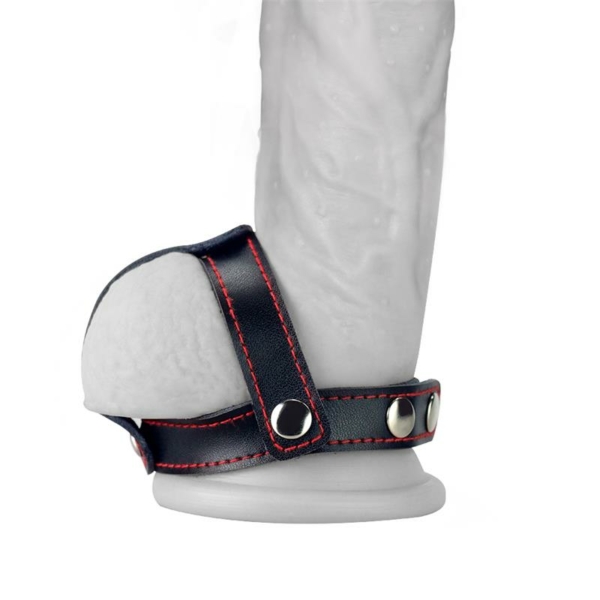Leather Cock Ring with Ball Divider - immagine 2