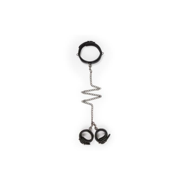 Ligature Set Collar with Handcuffs Black - immagine 2