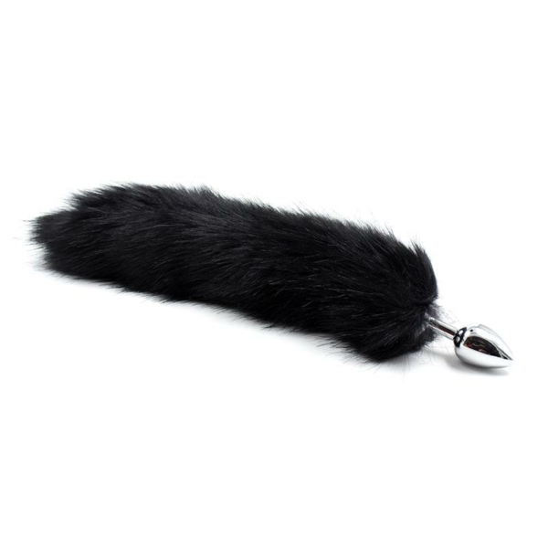 Metal Butt Plug Foxy Tail Velvet Touch 40 cm Black - immagine 2