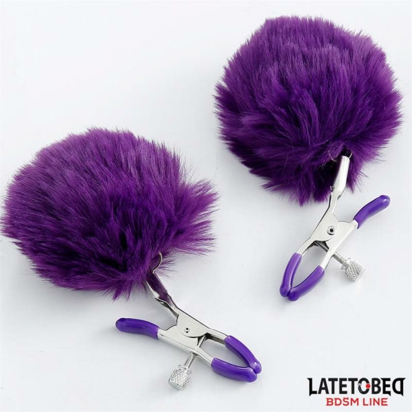 Nipple Clamps with Purple Fur - immagine 2