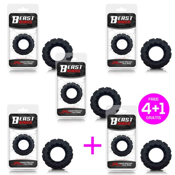 Pack 4+1 Liquid Silicone Cock Ring 2.4 cm