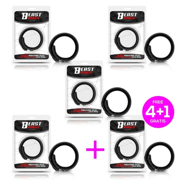 Pack 4+1 Long Adjustable Strip Cock Ring Solid Silicone 15-21 cm
