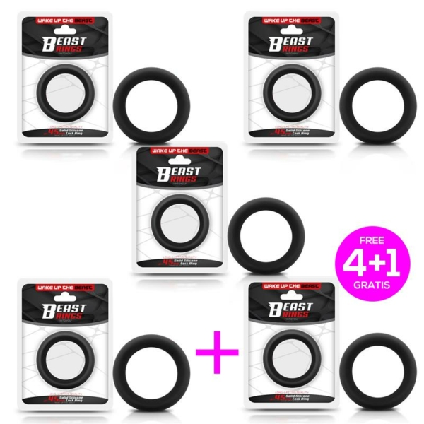Pack 4+1 Solid Silicone Cock Ring 4.5 cm