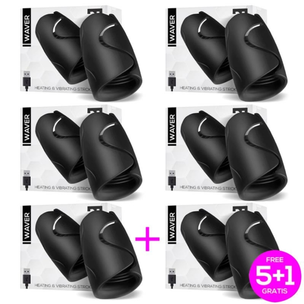 Pack 5+1 WaverMALE MASTURBATOR HEAT AND VIBRATION FUNCTION FLEXIBLE USB SILICONE