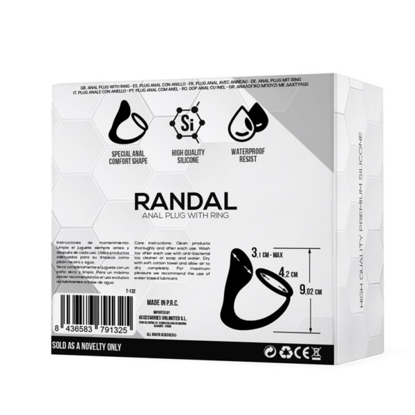 Randal Butt Plug with Penis Ring Silicone Black - immagine 3