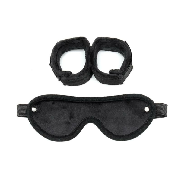 Rimba Bondage Play Hand Cuffs with Mask Adjustable Black - immagine 2