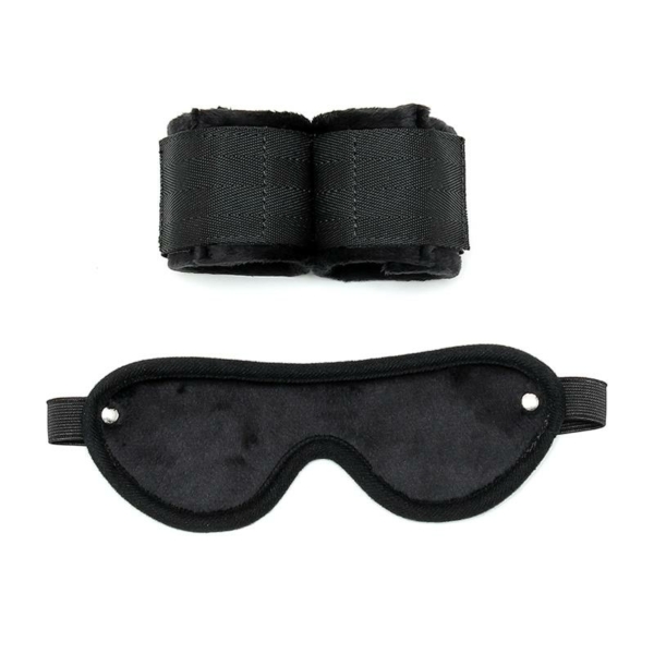 Rimba Bondage Play Hand Cuffs with Mask Adjustable Black - immagine 6