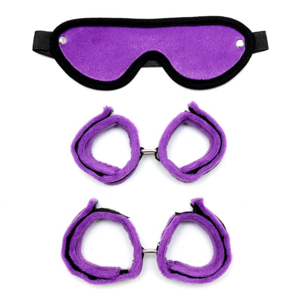 Rimba Bondage Play Handcuffs, Foot Cuffs and Mask Purple - immagine 2