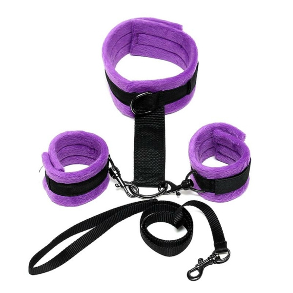 Handcuffs to Collar with Leash Adjustable and Detachable Purple - immagine 4