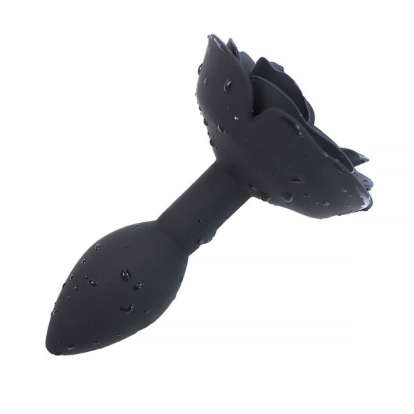 Rose Silicone Butt Plug Black - immagine 3
