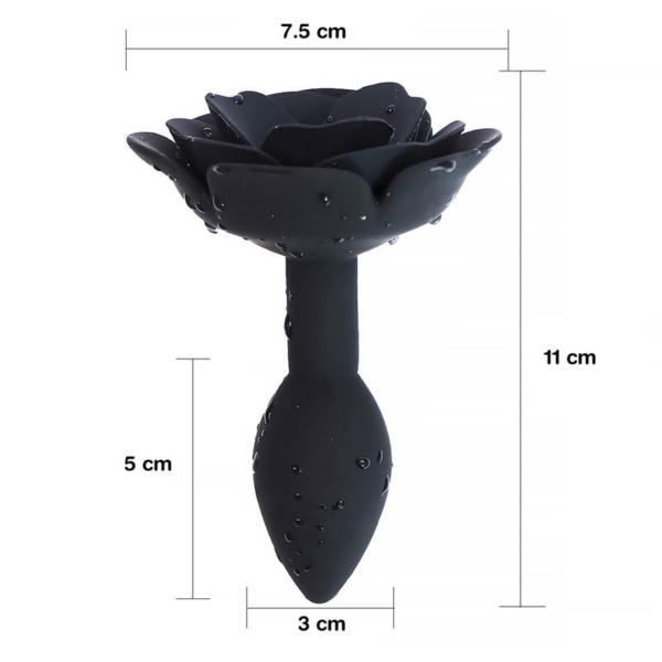 Rose Silicone Butt Plug Black - immagine 5