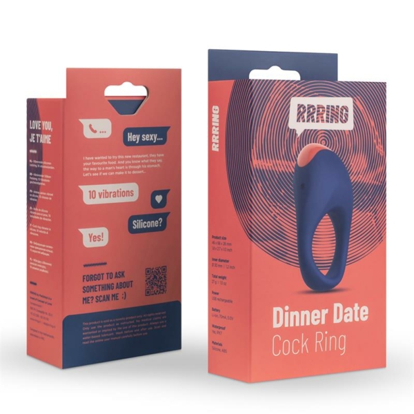 Rring Dinner Date Penis Ring with Vibration USB Silicone - immagine 7