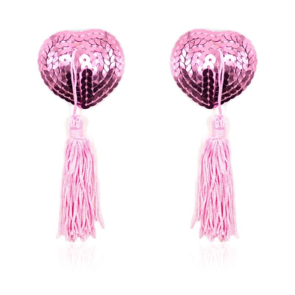 Self-Adhesive Heart Sequin Nipple Cover with Tassel Pink